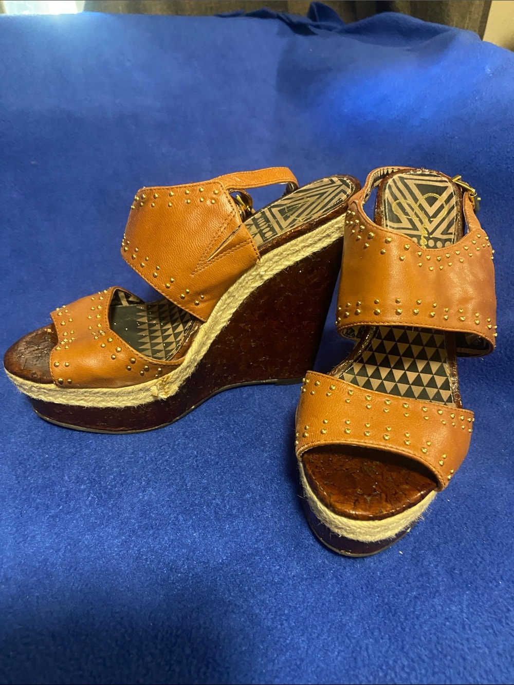 Jessica Simpson Cognac Studded Espadrille Wedges
